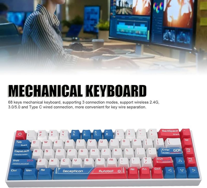 Blue Switch 68 Key 60 Percent Mechanical Keyboard RGB Backlit 3 Mode Wired Bluetooth 24G Hot Swappable 3000mAh Rechargeable Mini Gaming Keyboard - Image 3